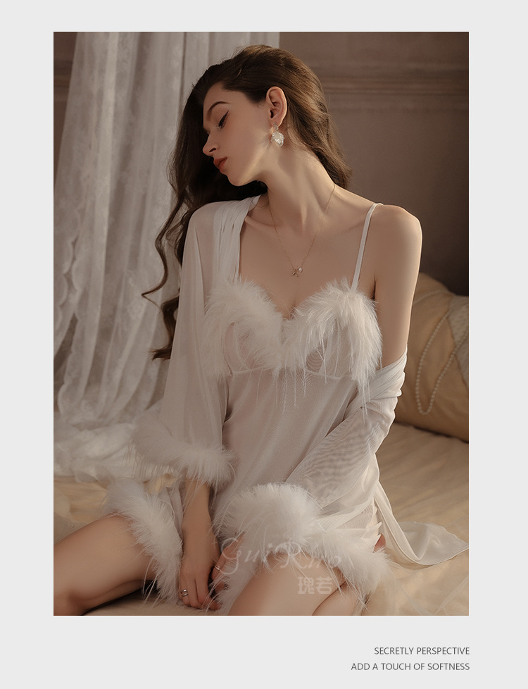 Swan Elegance Feather-Trimmed Slip Dress